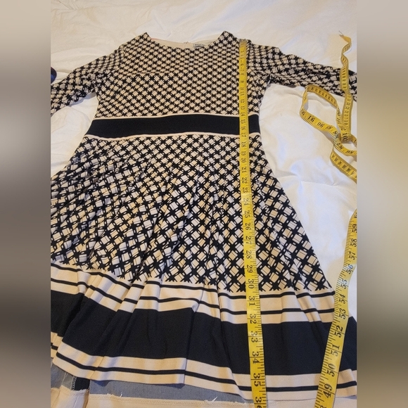 Eliza J Dress Womens size 10 Pleated Black Cream Academia Maximalist Half Sleeve - Picture 5 of 8